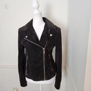 BCBGeneration Suede Leather Bomber Moto Jacket Sz Medium Womens Chocolate Brown